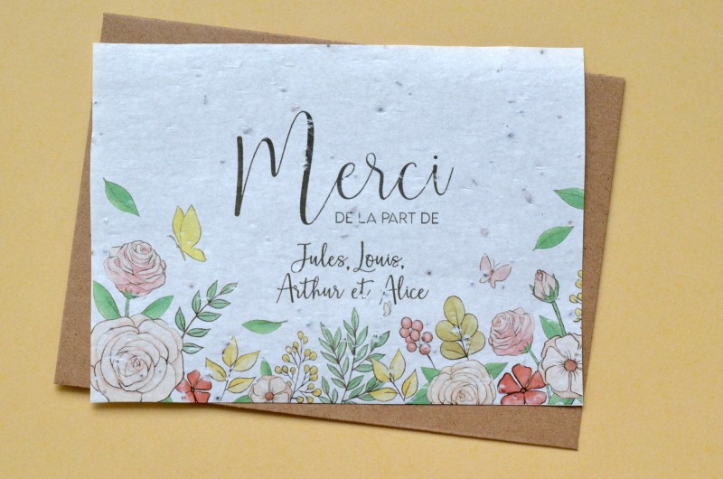 Carte à planter Merci Fleurs et Papillons Personnalisée