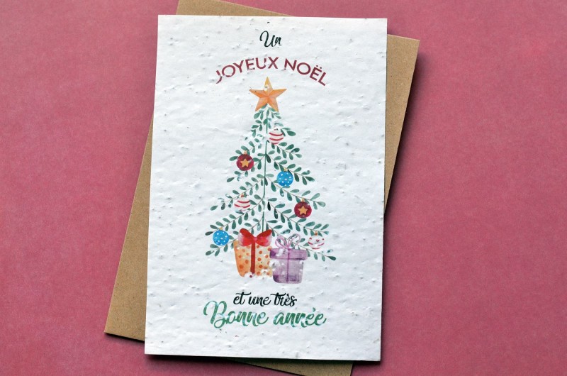 Carte à planter Joyeux Noël - Sapin Aquarelle