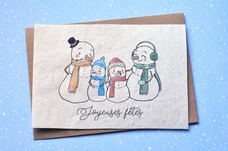 Carte à planter Joyeuses Fêtes Bonhommes de neige