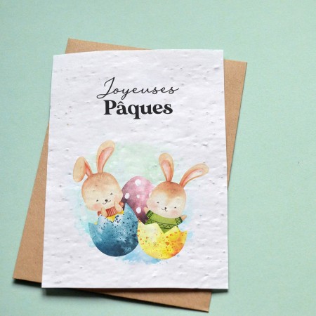 Carte à planter Joyeuses Pâques - Lapins de Pâques