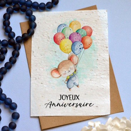 Carte à planter Anniversaire souris bleu