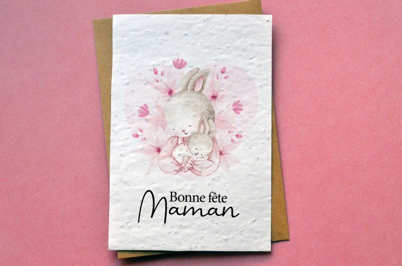 Carte à planter Bonne Fête Maman Lapin aquarelle