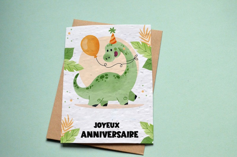 Carte à planter Anniversaire Dinosaure Ballon