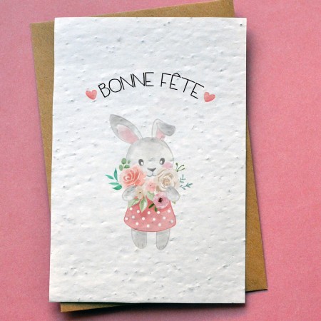 Carte à planter Bonne Fête Lapin aquarelle