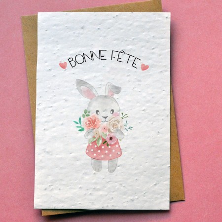 Carte à planter Bonne Fête Lapin aquarelle