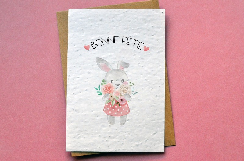 Carte à planter Bonne Fête Lapin aquarelle