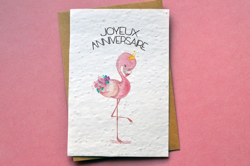 Carte à planter Anniversaire Flamant rose