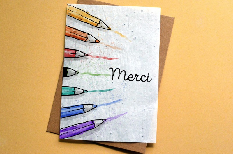 Carte à planter Merci école - Crayons