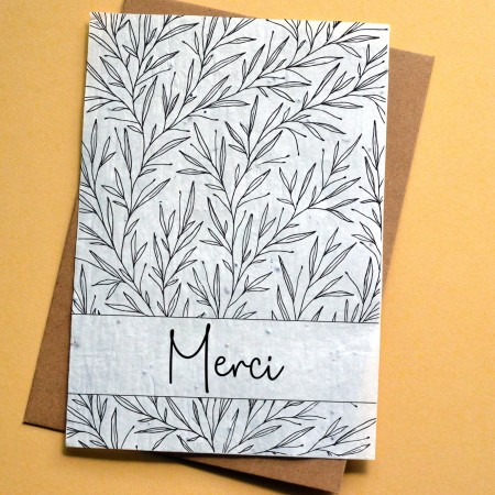 Carte à planter Merci Feuillage Noir et Blanc