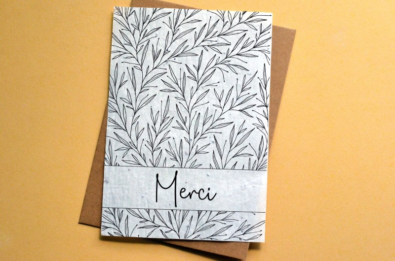 Carte à planter Merci Feuillage Noir et Blanc