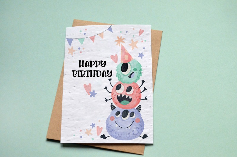 Carte à planter Happy Birthday Monstres