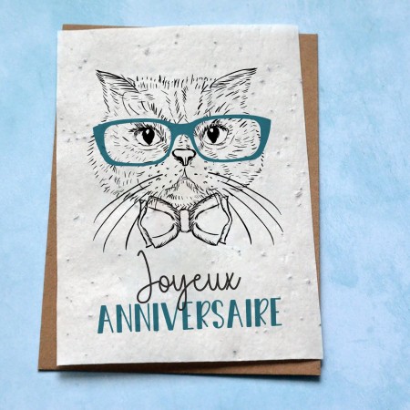 Carte à planter Anniversaire Chat à Lunettes