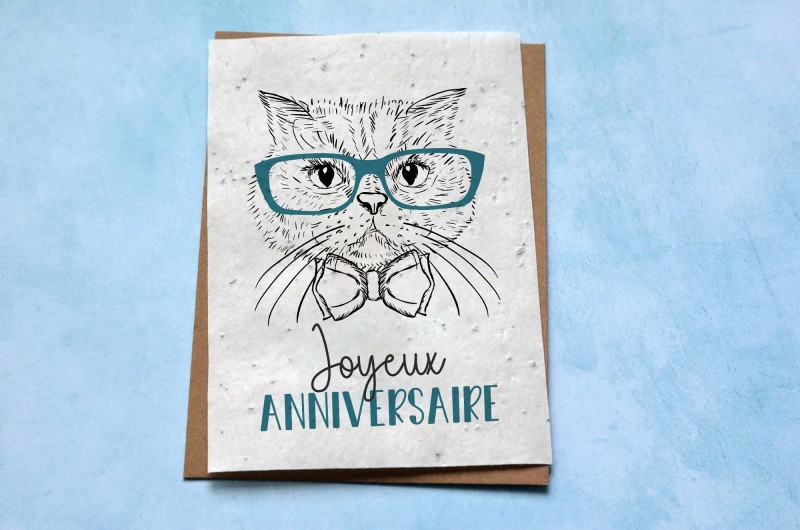 Carte à planter Anniversaire Chat à Lunettes