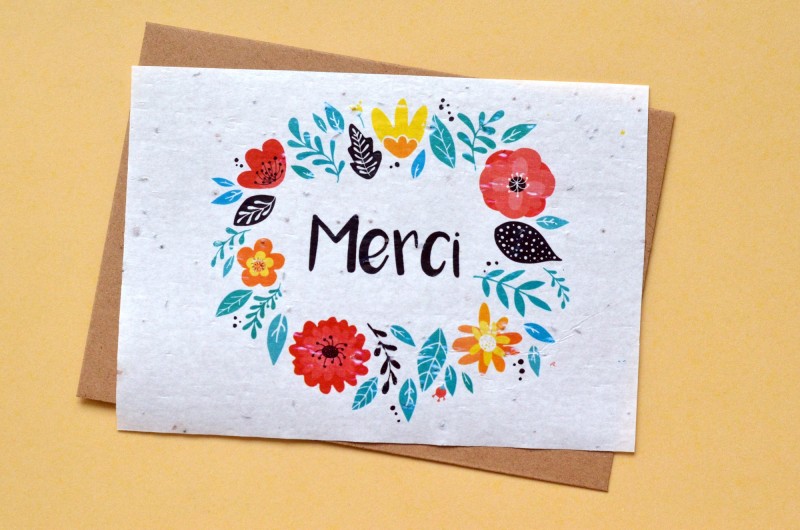 Carte à planter Merci couronne de fleurs