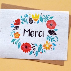 Carte à planter Merci couronne de fleurs