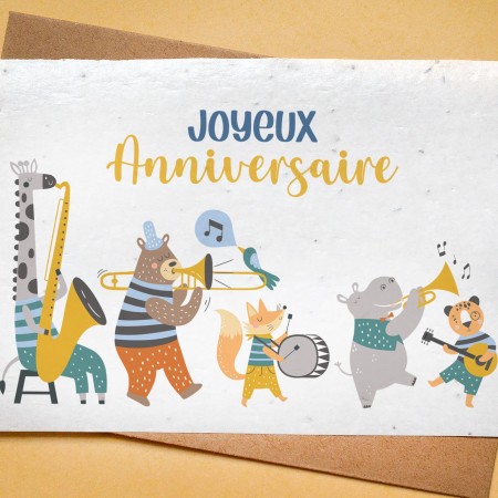 Carte à planter Anniversaire Musique et Animaux