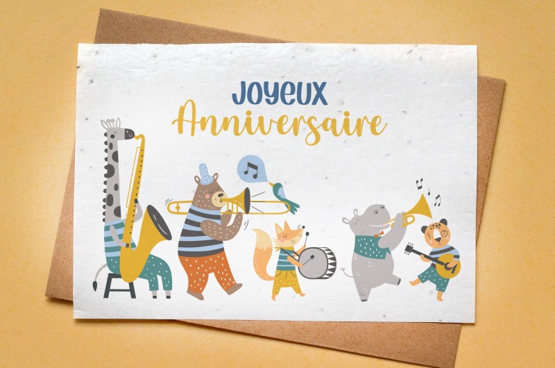 Carte à planter Anniversaire Musique et Animaux