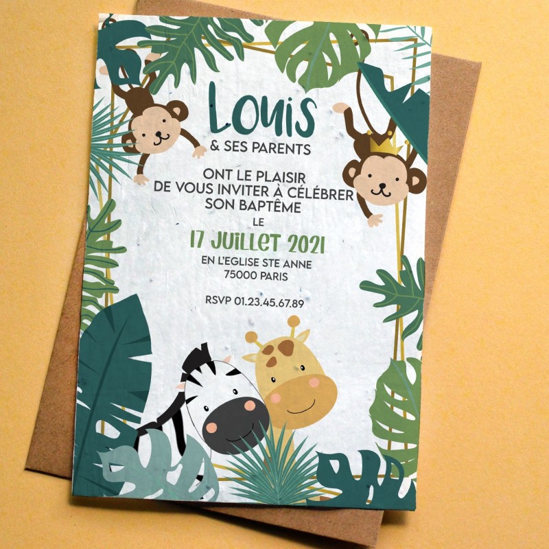 DREANA Kit carte d'invitation anniversaire en français sur le thème des  animaux de la jungle
