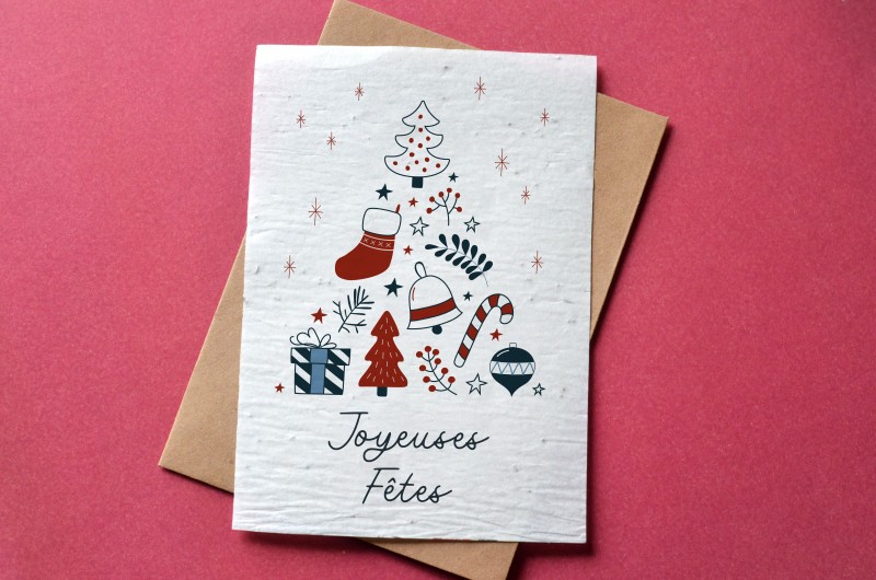 Carte à planter Joyeuses fêtes - Sapin bleu et rouge