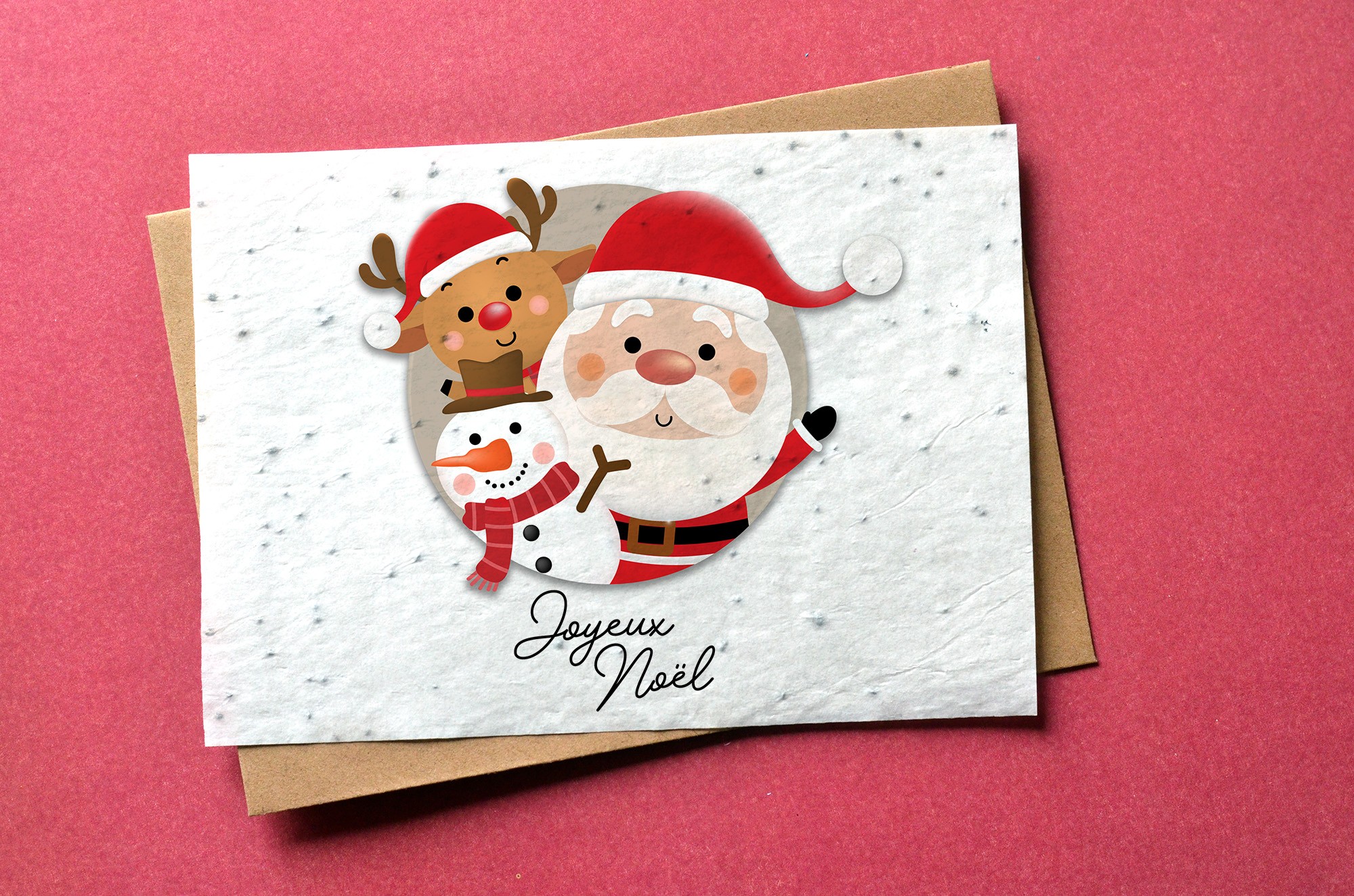 Carte postale en bois - Joyeux Noël et Bonne Année - Sapin