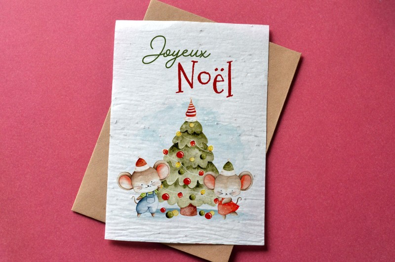 Carte à planter Joyeux Noël - Sapin et Souris