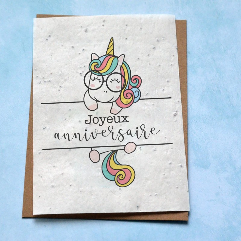 🌱Carte à planter Anniversaire Licorne - Carte à Pousser