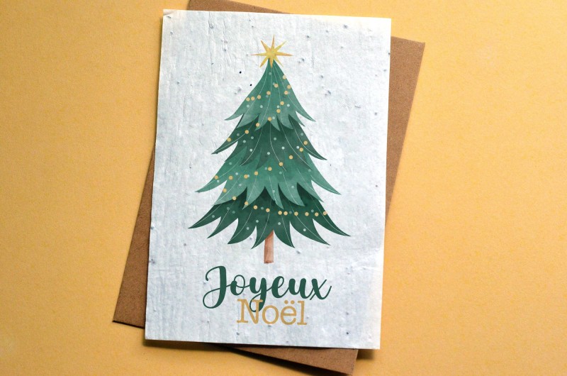 Carte à planter Joyeux Noël - Sapin Vert et Or