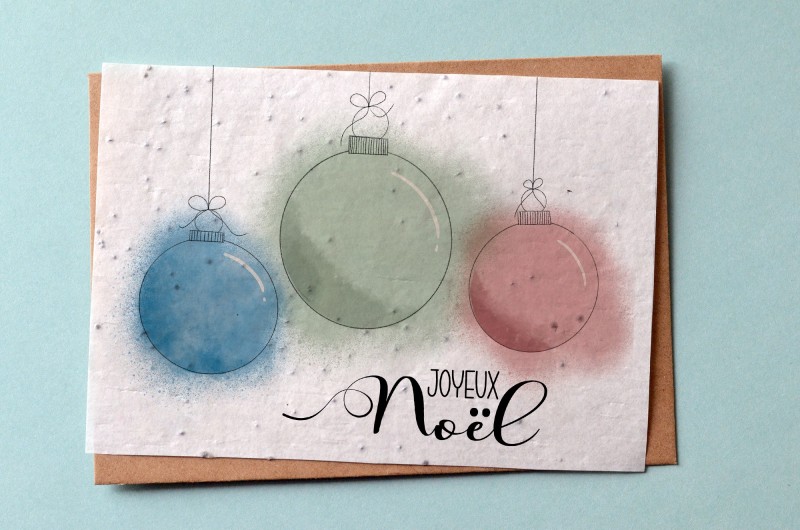 Carte à planter Joyeux Noël - Boules de Noël