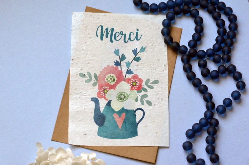 Carte à planter Merci arrosoir fleuri