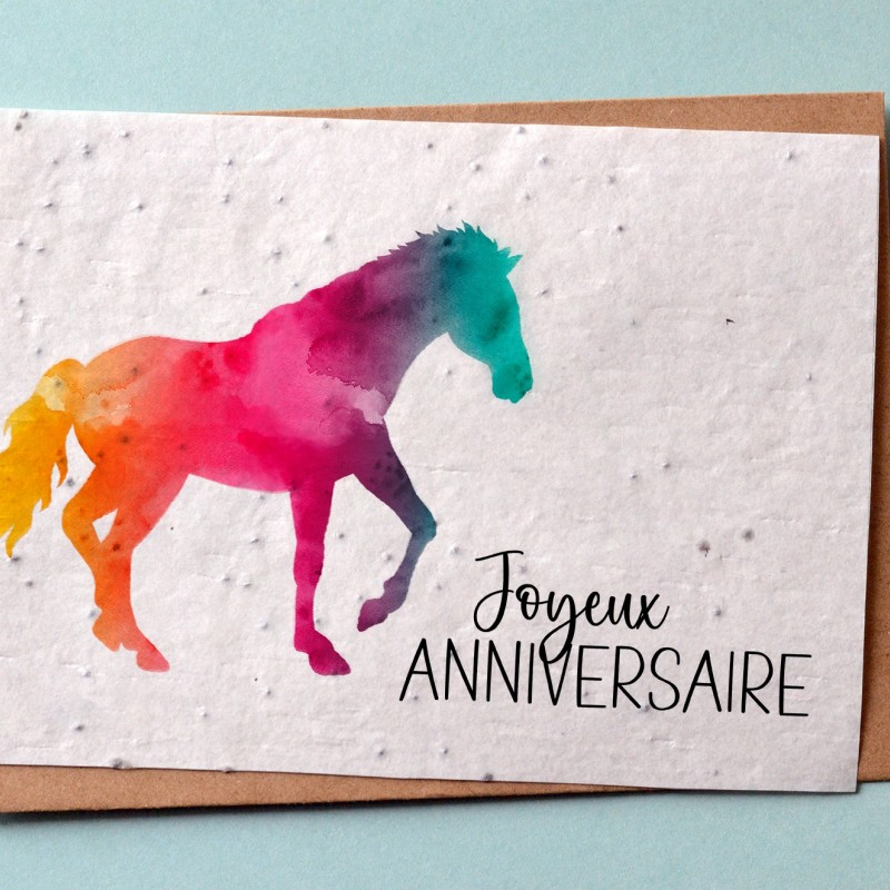 🌱Carte à planter Anniversaire Cheval aquarelle - Carte à Pousser