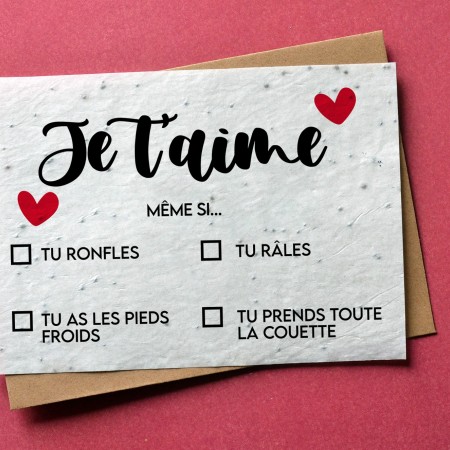 Carte à planter Je t'aime à cocher