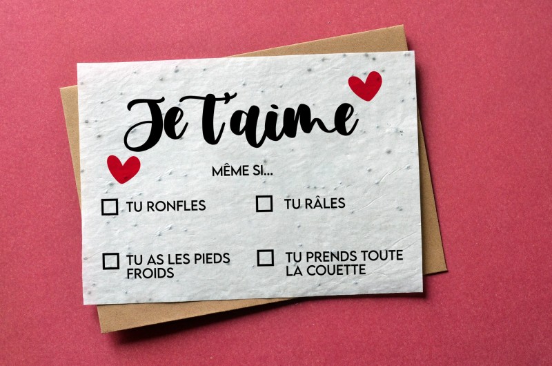 Carte à planter Je t'aime à cocher