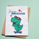 Carte à planter Anniversaire Dinosaure Skateboard