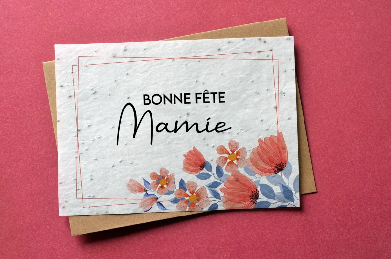 Carte à planter Bonne Fête Mamie Rouge et Bleu