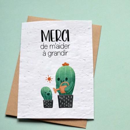 Carte à planter Merci de m'aider à grandir Cactus