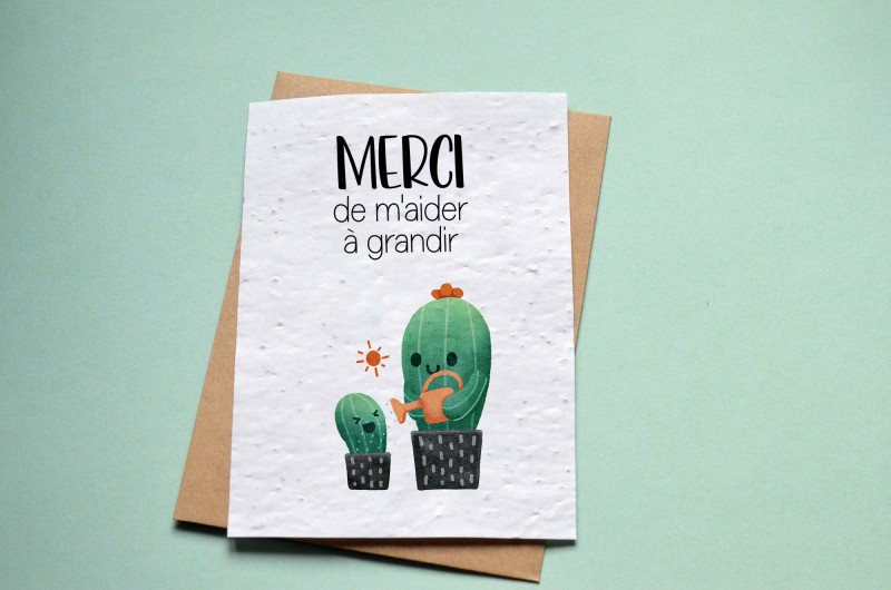 Carte à planter Merci de m'aider à grandir Cactus