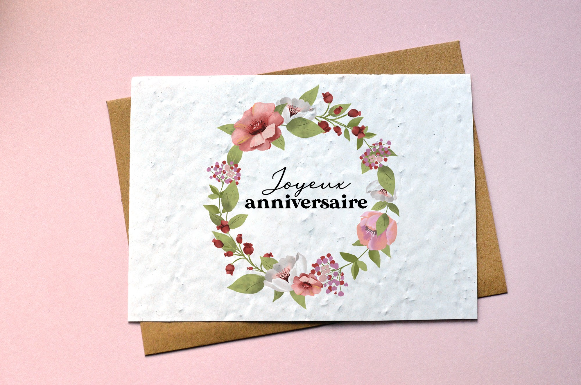 🌱Carte à planter Joyeux Anniversaire Couronne de fleurs - Carte à