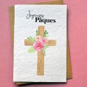 Carte à planter Joyeuses Pâques - Croix en bois