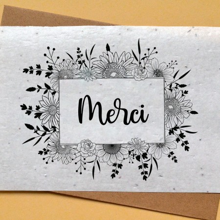 Carte à planter Merci Fleuri - Noir et Blanc