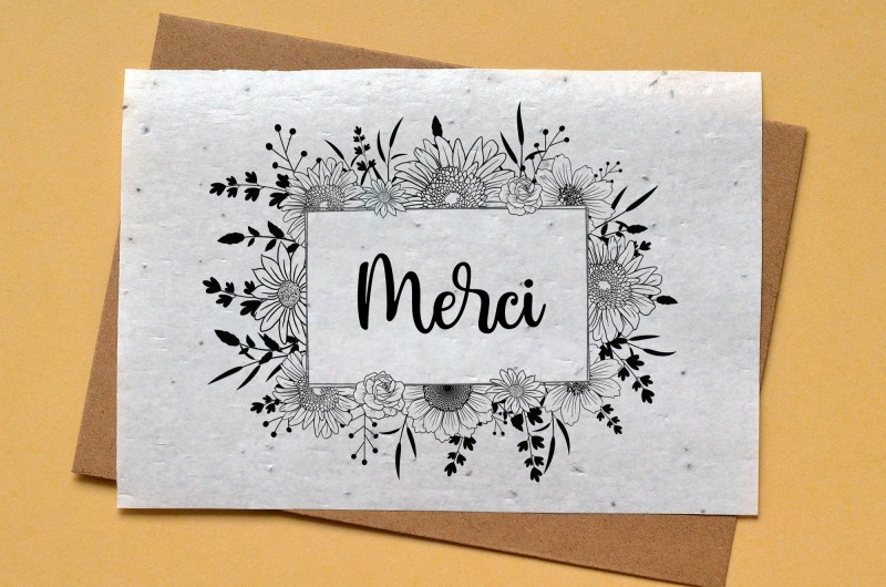 Carte à planter Merci Fleuri - Noir et Blanc