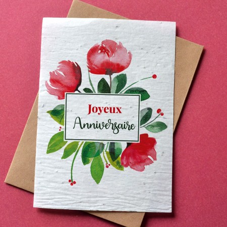 Carte à planter Joyeux Anniversaire Pivoines Rouges