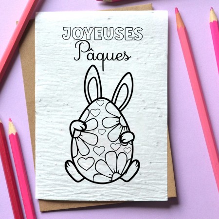 Carte à planter à Colorier Joyeuses Pâques - Lapin Oeuf