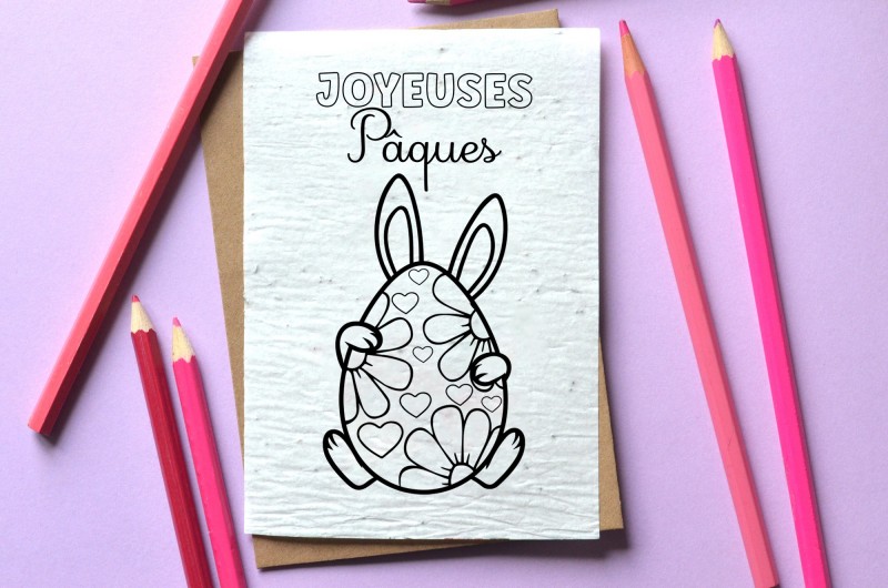 Carte à planter à Colorier Joyeuses Pâques - Lapin Oeuf