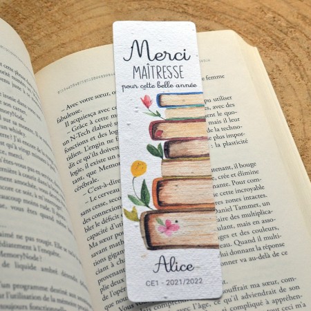 Marque-page à planter personnalisé Merci Maîtresse - Livres