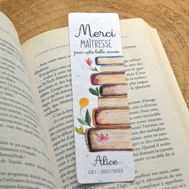 🌱Marque-page à planter personnalisé Merci Maîtresse - Livres