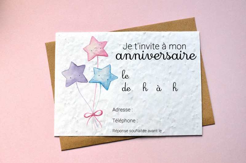 Carte à planter Invitation Anniversaire Ballons étoiles