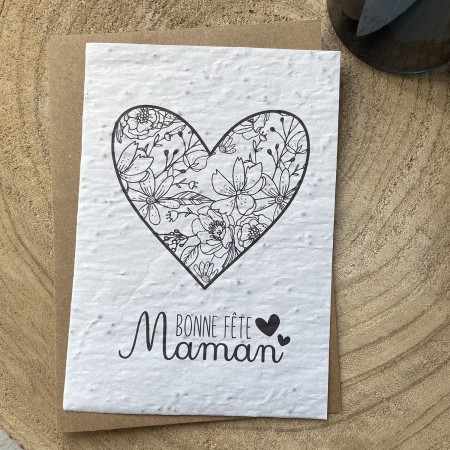 Carte à planter Bonne Fête Maman Coeur Noir et Blanc