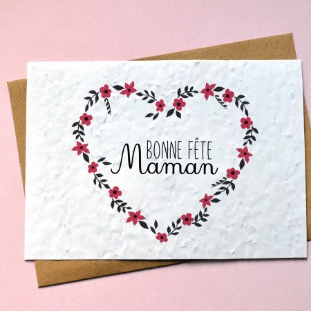 Carte à planter Bonne Fête Maman Coeur Fleuri