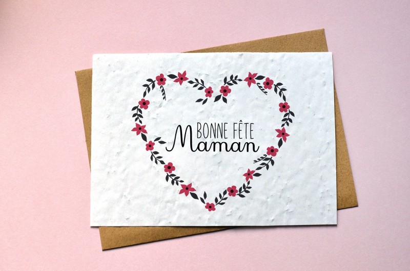 Carte à planter Bonne Fête Maman Coeur Fleuri