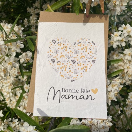 Carte à planter Bonne Fête Maman Coeur Jaune